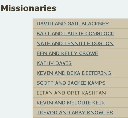 רשימת מיסיונרים המועסקים על ידי TMM (מתוך האתר של TMM)